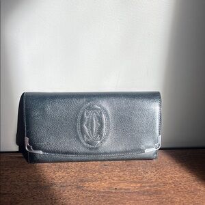 Cartier Black Leather Wallet with Silver Accents